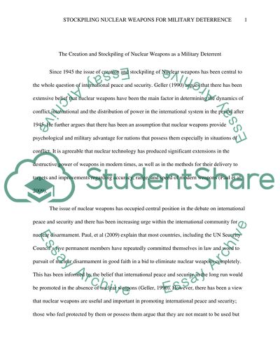 The Creation and Stockpiling of Nuclear Weapons as a Military Deterrence Strategy