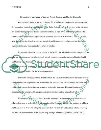 Integration of Veteran Centric Content into Nursing Curricula