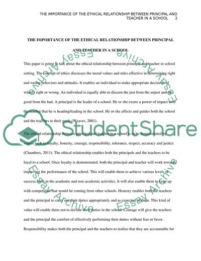Ethical Relationship between Principal and Teacher in School Setting