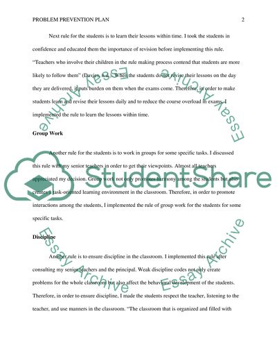 Problem Prevention Plan