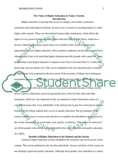 value of higher education essay