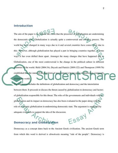 Critically Evaluate the Claim That the Processes of Globalization Are Undermining the Democratic State