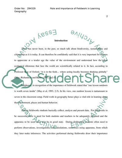 Role and Importance of Fieldwork in Learning Geography