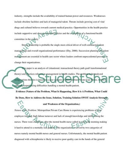 Management in Health Studies - Metropolitan Private Care Home