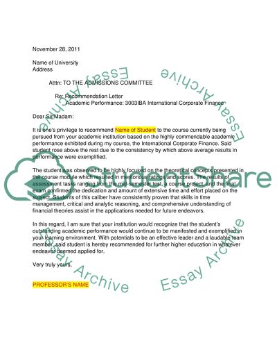 Recommondation letters for University application