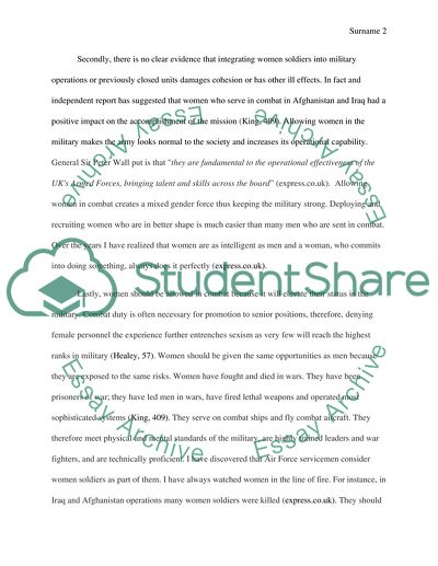 Should women be allowed in combat (yes) arguing for the issue