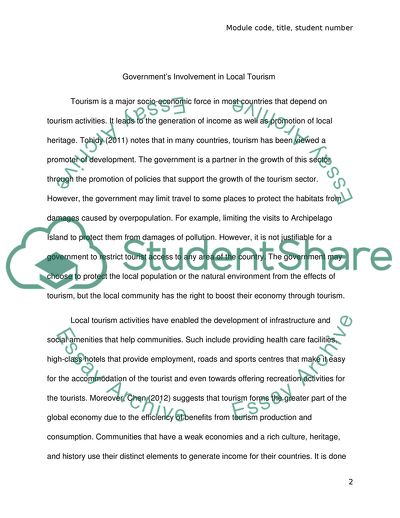 Governments Involvement in Local Tourism