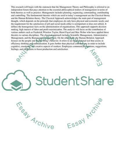 Management Theories and Philosophies