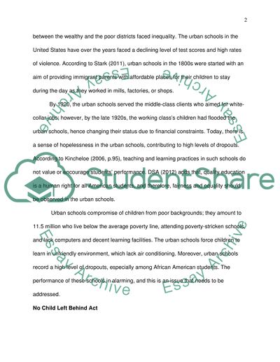 History of Urban Setting Schools in the United States