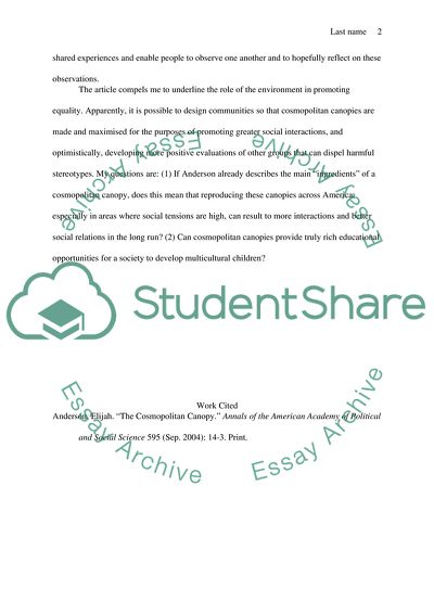 Potential Solutions to Social Tensions in Andersons The Cosmopolitan Canopy