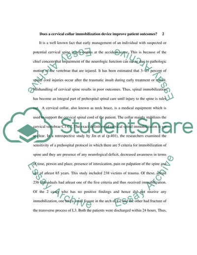 Does a Cervical Collar Immobilization Device Improve Patient Outcomes