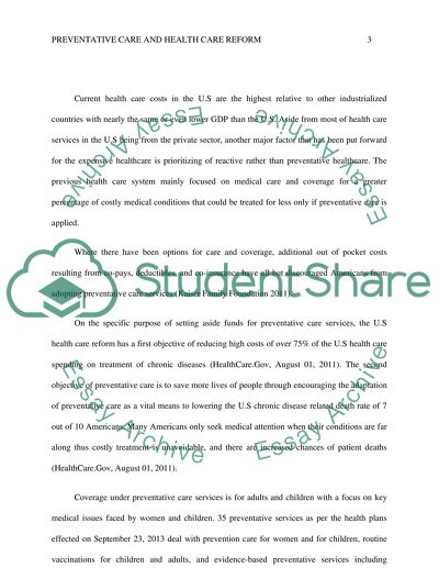 Preventative Care and Health Care Reform