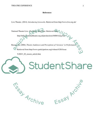 The Experience of a Live Theatre: the Play King Lear