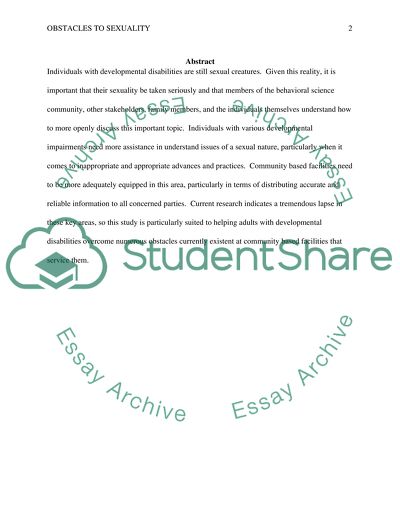 Obstacles to Sexuality Faced by Adults with Developmental Disabilities in Community Based