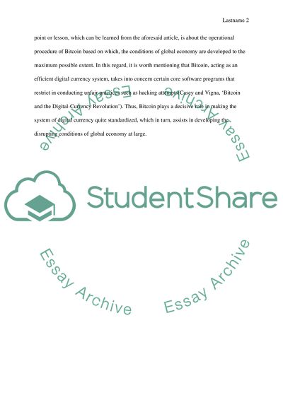 Analysis of Bitcoin and the Digital-Currency Revolution Article by Casey, Michael and Paul Vigna