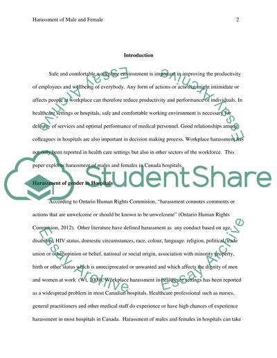 Harassment of Male and Female in Hospitals in Canada