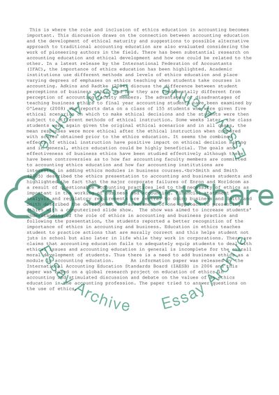 Accounting Education and the Development of Ethical Maturity