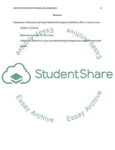 Characteristics of Effective Institutions of Learning