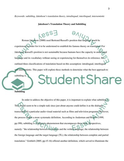 Jakobsons Translation Theory and Subtitling