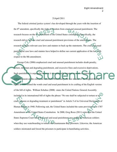 Eight Amendment of the U.S. Constitution - Freedom from Cruel and unusual Punishment