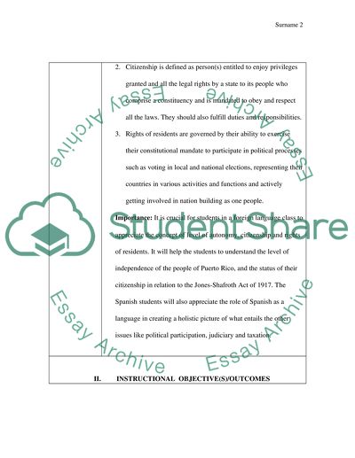 Grades 9-12 Lesson plan on Political Status Of Puerto Rico for a foreign language class (Spanish) in Florida USA