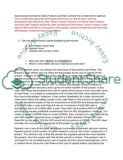 Corporate Finance - Fishers Theory of Optimal Investment Decision