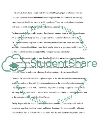 Emotion, Control, Stress and Health