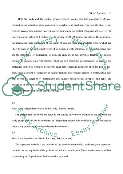 Critical Appraisal of a Medical Study