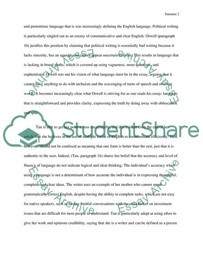 Language and Identity: George Orwell and Amy Tan