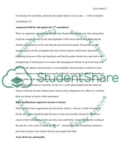 The US senator - selection and role