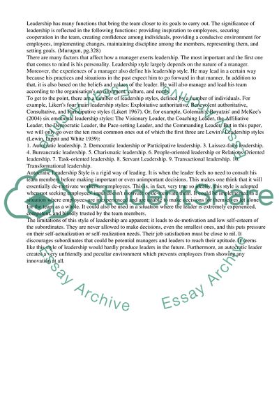 An Outline of the Leadership Styles