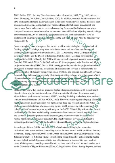 The Adequacy of Mental Health Services in Higher Education