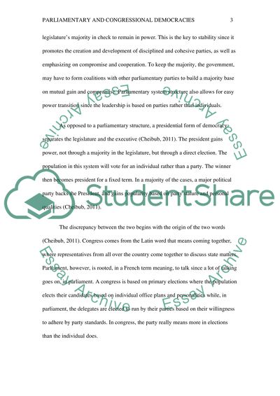 Compare and contrast parliamentary and congressional democracies