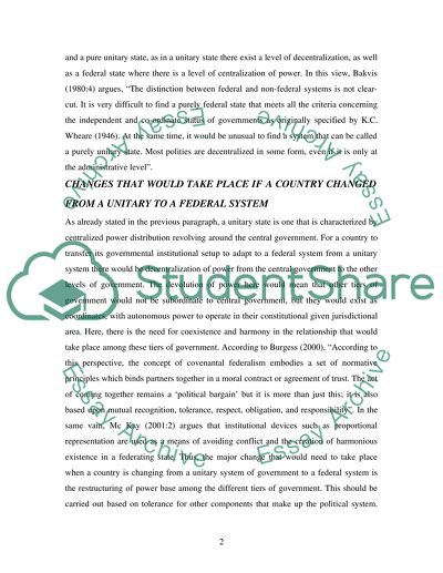 Changes that Would Take Place if A Country Changed From a Unitary to a Federal System
