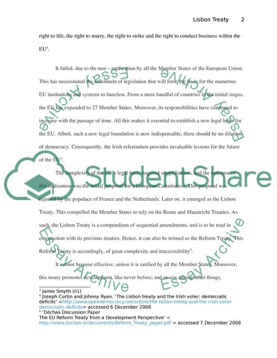 The Lisbon Treaty and the Development of the European Union