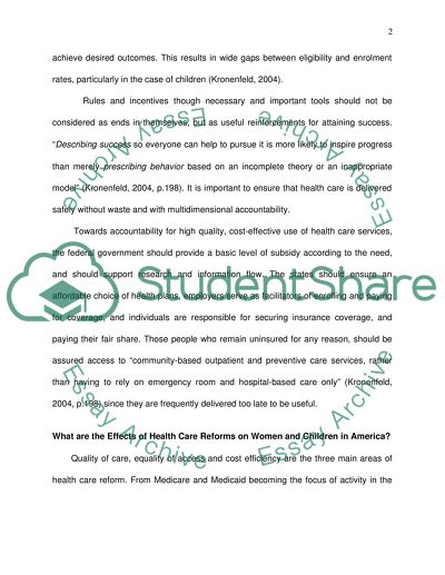 The Effects of Health Care Reforms on Women and Children in America