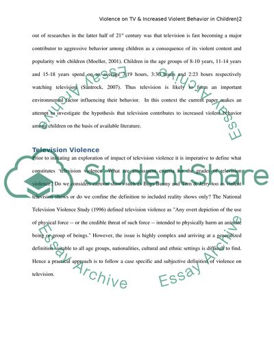 Violence on TV and Violent Behavior in Children