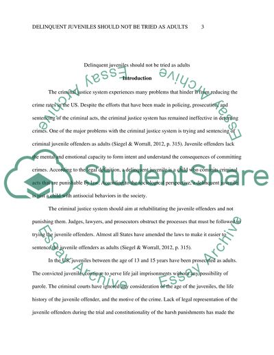 Delinquent Juveniles Should not be Tried as Adults