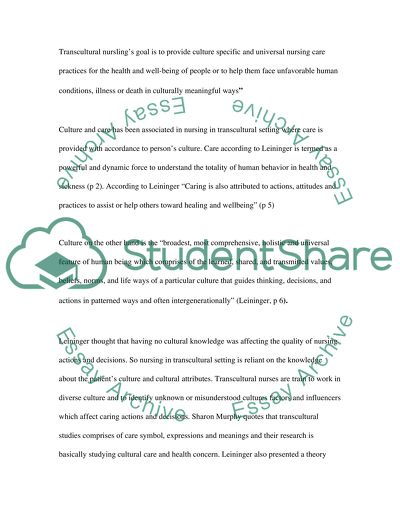 Quality Nursing Care in a Trans-cultural Setting