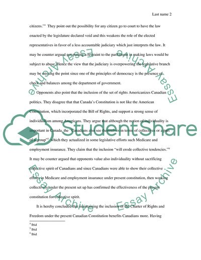 The Inclusion of the Charter of Rights and Freedoms in the Canadian Constitution