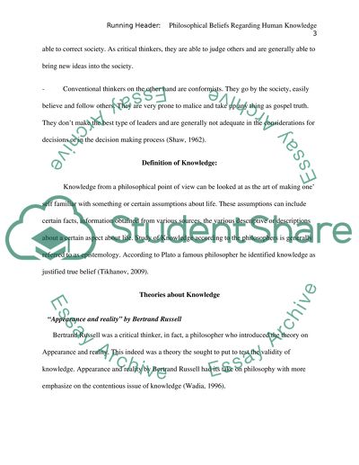 Philosophical Beliefs Regarding Human Knowledge