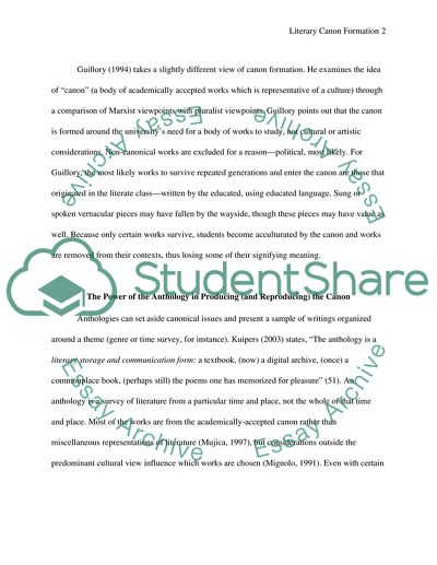 Process Of Literary Canon Forming Around Certain Works