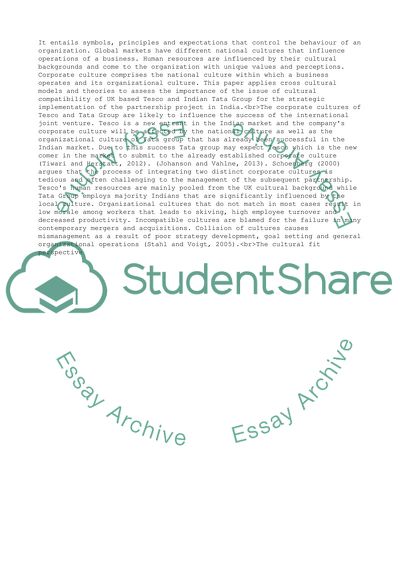 The Issue of Cultural Compatibility of the UK-Based Tesco and Indian Tata Group