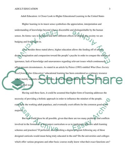 A Closer Look to Higher Educational Learning in the United States