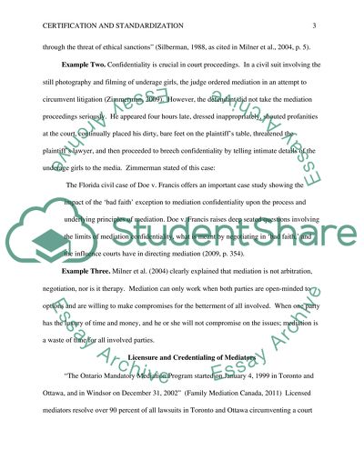Certification and Standardization of Mediators