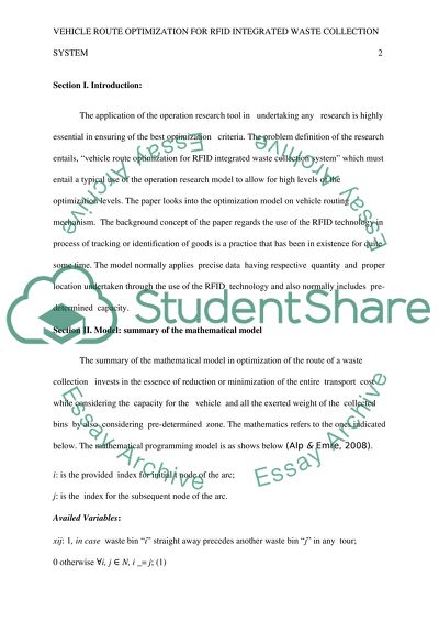 VEHICLE ROUTE OPTIMIZATION FOR RFID INTEGRATED WASTE COLLECTION SYSTEM