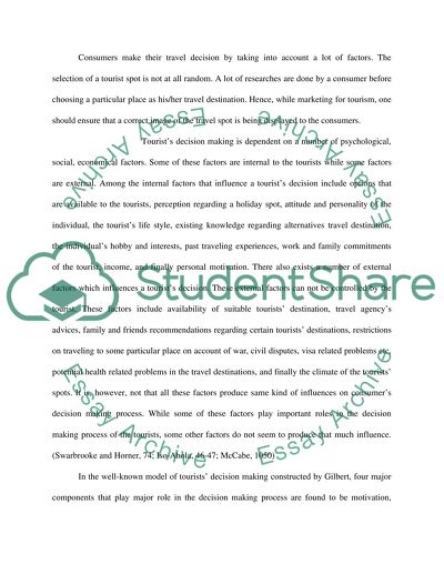 Consuming Behavior in the Area of Tourism