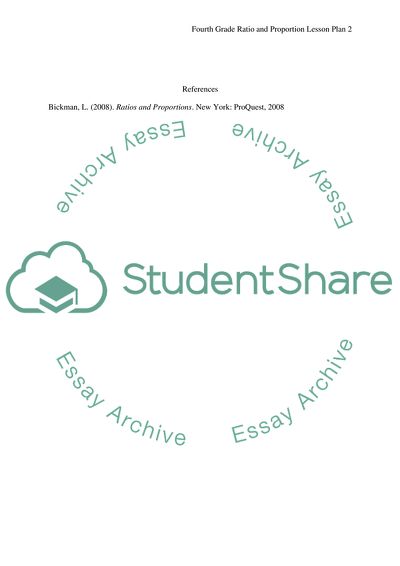 Fourth Grade Ratio and Proportion Lesson Plan based on Ratios and Proportions by Bickman