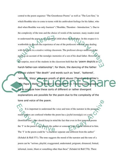 Literary Analysis of Theodore Roethkes Poems with Special Reference to My Papas Waltz