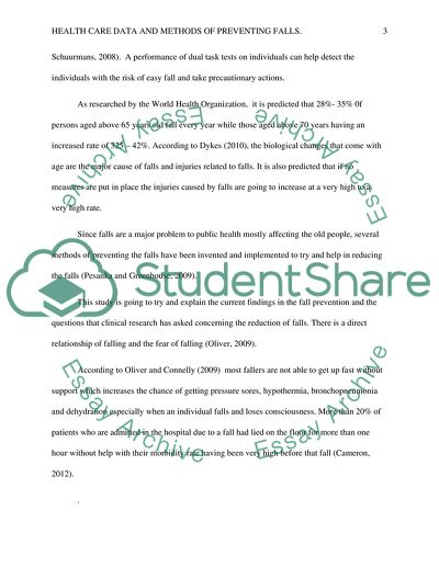 Health Care Data and Methods of Preventing Falls